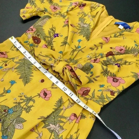 Blue Rain Womens Mustard Yellow Floral Leaf Print Ruffled Romper Dress Small - Picture 7 of 11